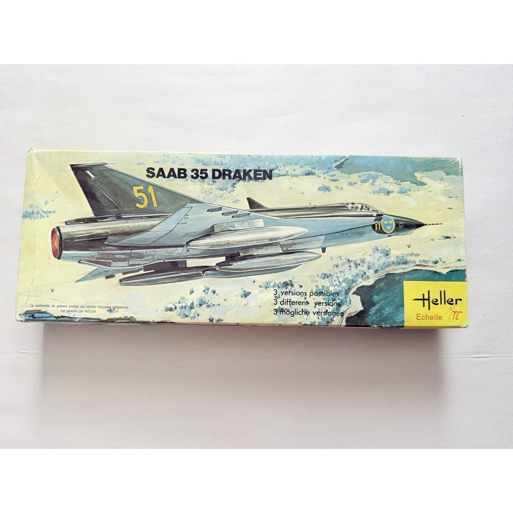 Vintage Heller Saab 35 Draken 1/72 Scale Model Kit Ref 255 Open Box